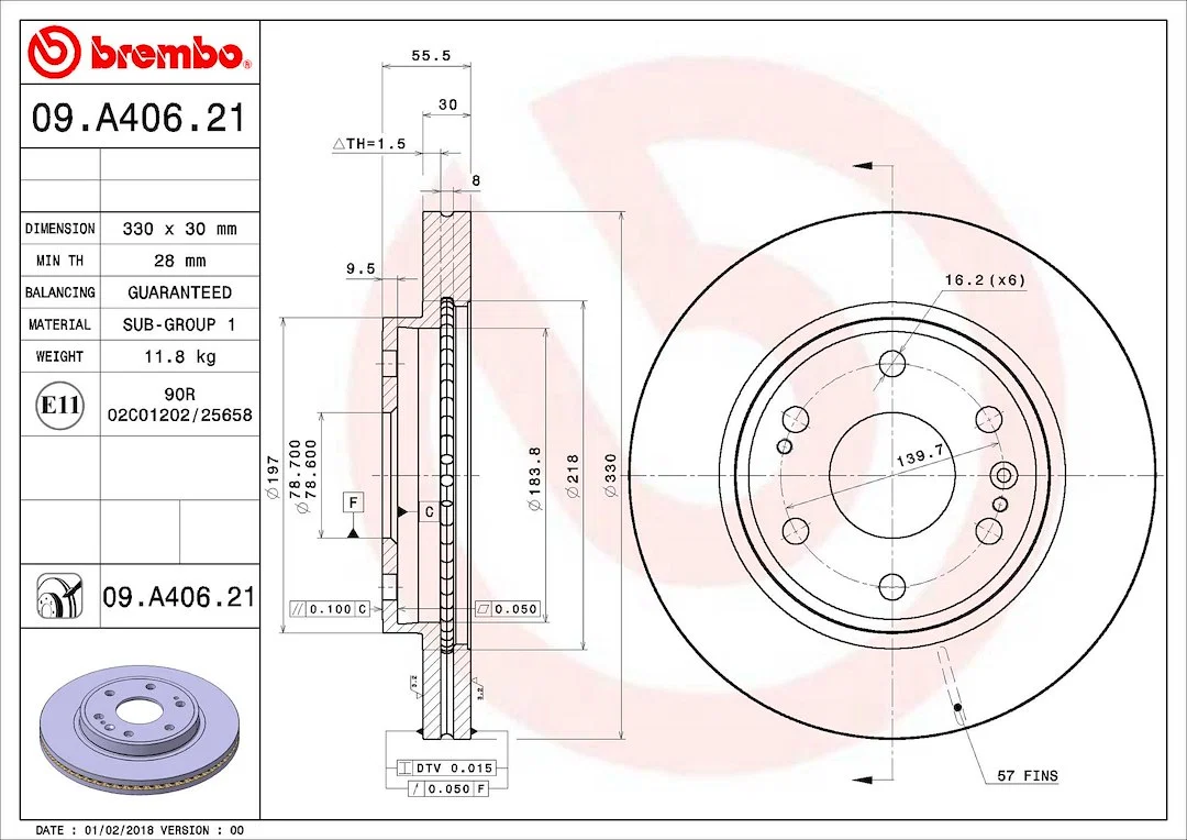 09A40621C02 – BREMBO Brake Rotor, Vented One Piece Design Wheel Bolt Pattern 6 x 139.7 Millimeter 330 Millimeter Diam...